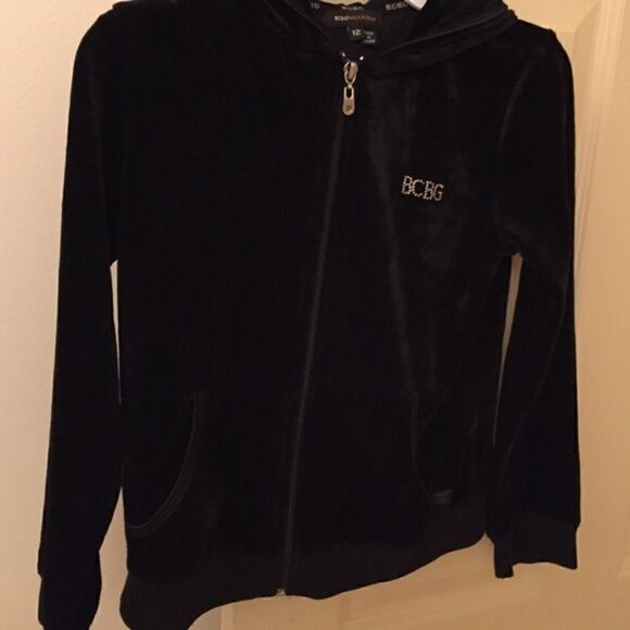 BCBG black velour track jacket rhinestone XS - Picture 1 of 2